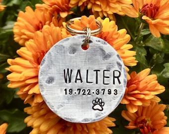 Custom Metal Dog Tag | Pet ID Tag | Custom Dog Collar, Dog Tag 1.25'' Domed Bronze, Aluminum, Copper or Brass - Walter