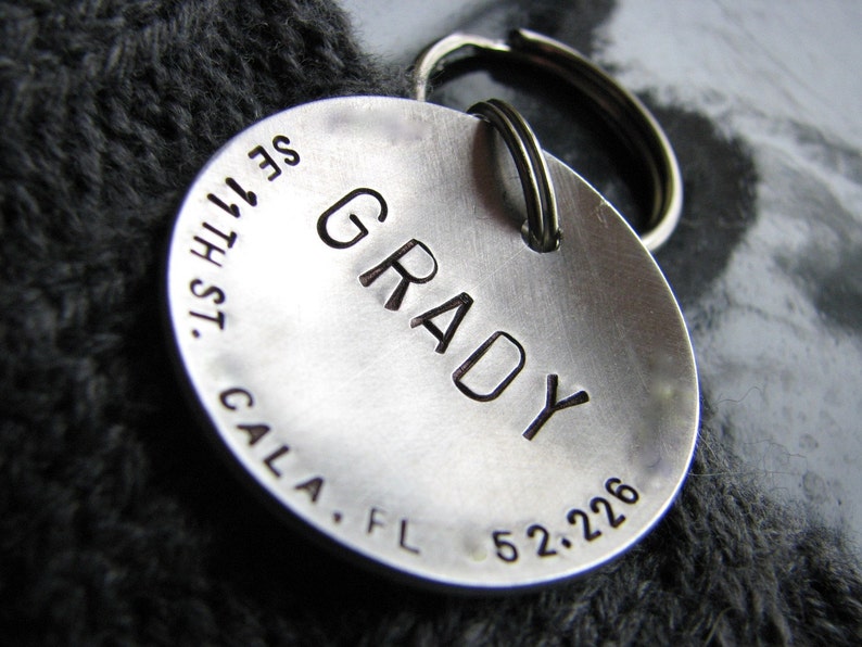 Large Dog Tag /Custom Dog Tag XL Big Boned 1.5'' Hand Stamped, Brushed Aluminum image 8