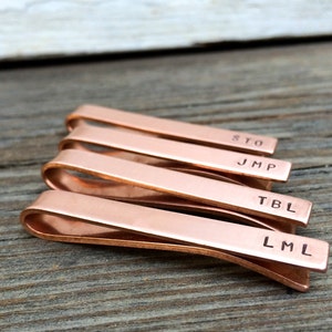 Custom Tie Bar, Personalized Copper Tie Tack, Copper Anniversary Gift for Him, Engraved Monogram Tie Clip -  Rose Gold Gifts for Groomsman