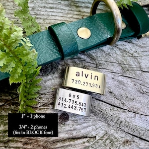 Custom Brass Slide On Dog Tag for Collar, Personalized Metal Pet ID, Minimalist Silent No Dangle Dog Name Tag, Quiet Hunting Dog Collar Gear image 4
