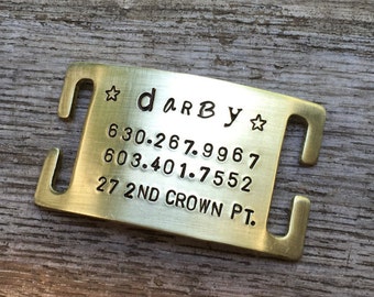 Personalized Silent Slide On Dog Tag - Custom Small Quiet Collar ID Slide for 3/4", 5/8" Biothane or Leather - in Copper, Brass or Aluminum