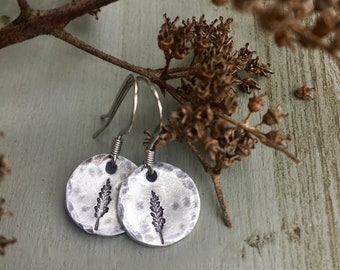 Hand Stamped Flower Earrings, Nature Lover Gift - Mother's Day Gift, Bridesmaid Gifts / Favors, Tree Gifts, Recycled Gift