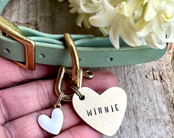 Gepersonaliseerde dik messing hart huisdier-ID-tags voor honden, katten met telefoonnummer - Custom luxe gouden kraaglabel voor klein, medium, schattig en uniek