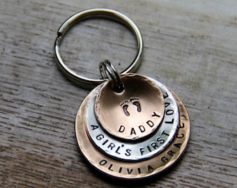 Custom Keychain for Dad in Bronze - Father's Day Gift - Personalized Keychain for Dad | New Dad Gift | A Girl's First Love