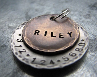 Custom Pet Tag / Personalized Pet Tag - Metal Dog Tag,  Riley, in Mixed Metal - Bronze and Aluminum