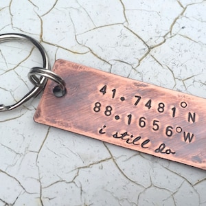 Custom Coordinate Keychain / Latitude Longitude Keychain | 7th Anniversary Copper Anniversary Keychain