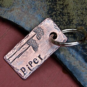 Pet ID Tag - Cat ID Tag  - Small Dog Tag - Custom Flower Pet ID Tag - Floral Dog Collar - Metal Dog Tag - Copper Dog Tag