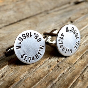 Personalized Coordinate Cuff Links, Custom Cufflinks for Him, 10th Anniversary Gift for Husband, GPS Gift for Groomsman, Latitude Longitude