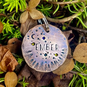 Custom Dog Tag / Dog Tag for Dogs / Personalized Pet Name Gift / Dog Collar Tag/ Bronze Dog tag / Dog tag with Crystals / Forest Dog Tag