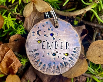 Custom Dog Tag / Dog Tag for Dogs / Personalized Pet Name Gift / Dog Collar Tag/ Bronze Dog tag / Dog tag with Crystals / Forest Dog Tag