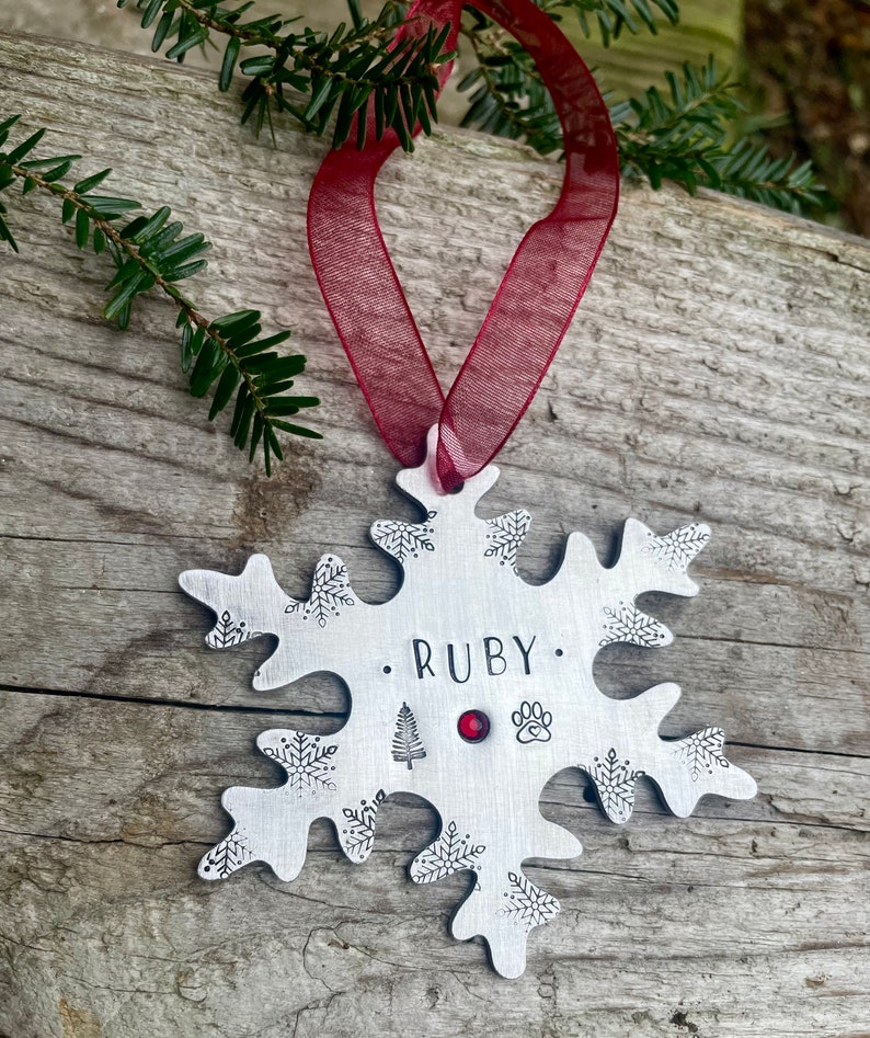 Ornament for Pet Personalized Dog Ornament Christmas Ornament Personalized Hand Stamped Snowflake Ornament Personalized Ornament image 5