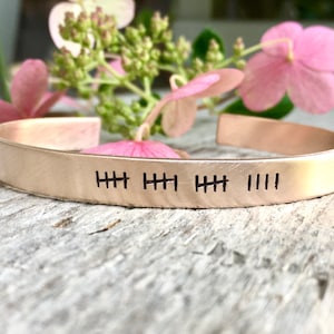 Bronze Anniversary Bracelet | Personalized 19th Gift for Her, Tally Marks Bracelet with Secret Message Inside, Hammered Metal Gift for Wife