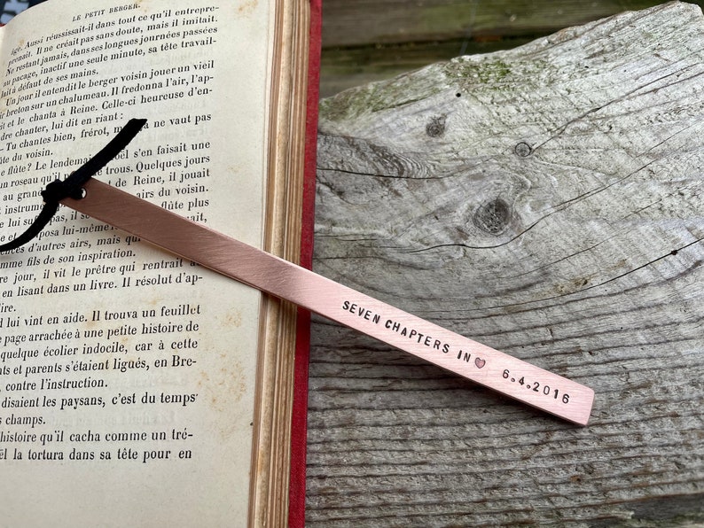 Copper Anniversary Bookmark, 7th Anniversary Gift Metal Bookmark Custom Quote Bookmark, Personalized Bookmark, Gift for Book Lovers image 1