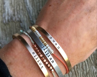 Custom Name Bracelet - Engraved Stacking Bracelet - Bracelet for Mom - Name Jewelry | Mantra Bracelet | Baby Shower Gift, New Mom Gift