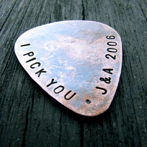 Custom Guitar Pick in Copper 7th Anniversary Gift For Him Personalized Copper Gift for Dad, Husband or Boyfriend image 1