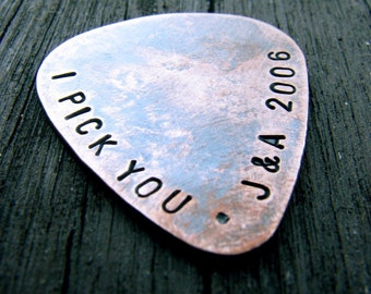 Custom Guitar Pick in Copper - 7th Anniversary Gift For Him - Personalized Copper Gift for Dad, Husband or Boyfriend