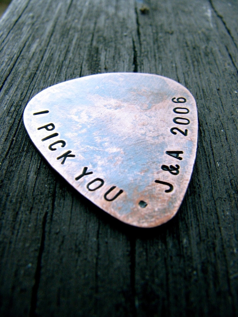 Custom Guitar Pick in Copper 7th Anniversary Gift For Him Personalized Copper Gift for Dad, Husband or Boyfriend image 1