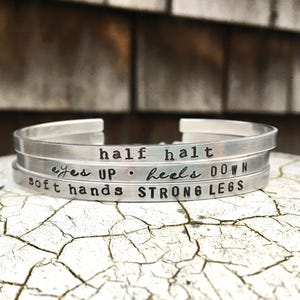Equestrian Gift / Horse Lover Gift - Skinny Cuff Mantra Bracelet - Horse Bracelet / Dressage Gift / Horse Bracelet