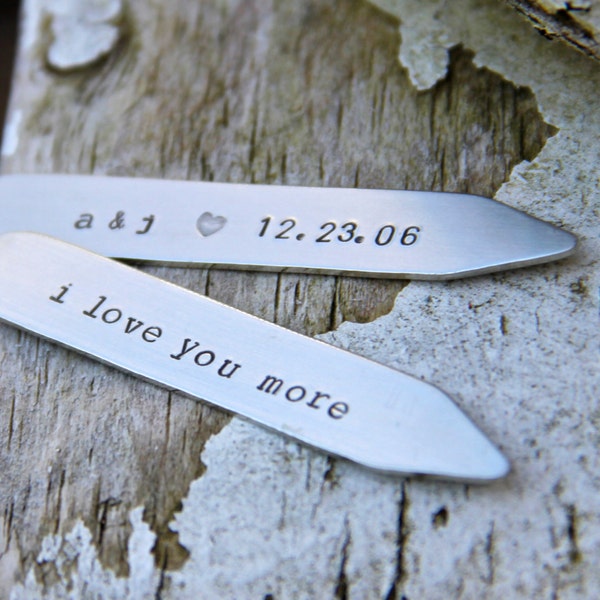 Custom Collar Stays / Engraved Collar Stiffeners - Gift for Groom / Wedding Gift / Anniversary Gift in Nickel Silver