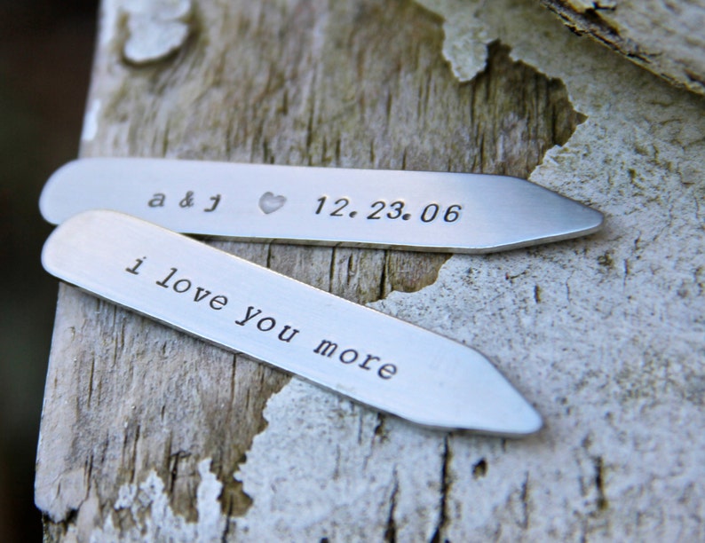 Custom Collar Stays / Engraved Collar Stiffeners Gift for Groom / Wedding Gift / Anniversary Gift in Nickel Silver image 1