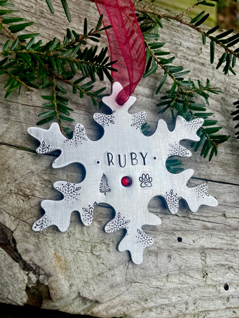 Ornament for Pet Personalized Dog Ornament Christmas Ornament Personalized Hand Stamped Snowflake Ornament Personalized Ornament image 1