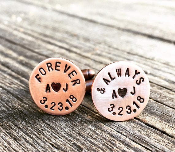 Custom Copper Cuff Links 7th, 22nd Anniversary Gift, Rose Gold