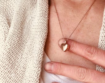 Urn Memorial Necklace - Cremation Urn Necklace / Cremate Jewelry, Rose Gold Memorial Necklace Pet Loss Jewelry, Simple Heart Urn Necklace