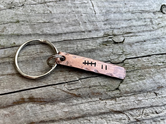 Custom Copper Seventh Anniversary Keychain - Tally Mark Gift - Traditional 7th Anniversary Present - Keychain Hand Stamped - Copper Gifts