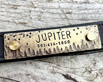 Rivet On Dog Tag - Dog Collar Nameplate - Personalized Pet ID Tag - Dog Collar Quiet Tag - Screw On Brass Jupiter Pet ID Tag