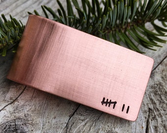 Pince à billets en cuivre 7e anniversaire, 7e, 22e cadeau en métal pour mari, porte-cartes Tally Mark pour lui, pince à portefeuille personnalisée