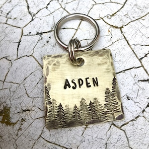 Custom Pet ID Tag - Personalized Dog Tag - Brass Dog Tag - ASPEN Dog Collar Tag - Nature Dog Tag - Adventure Dog Tag