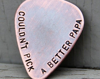 Custom Copper Guitar Pick, Personalized Unique Plectron for Papa, Grandpa, Father's Day Gift for Dad, Hand stamped Artisan Musician Gift