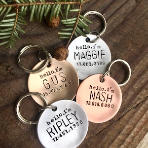 Custom Dog Tag / Hello I&#39;m Pet ID Tag - in 1.25&#39;&#39; Domed Bronze, Aluminum, Copper or Brass