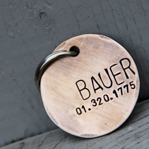 Custom Dog Tag / Personalized Dog Tag in Bronze - Hand Stamped Pet ID Tag - Bauer - in Brushed 1.25'' Bronze