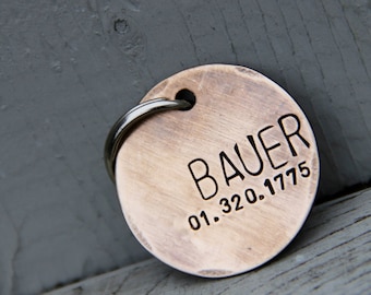 Custom Dog Tag / Personalized Dog Tag in Bronze - Hand Stamped Pet ID Tag - Bauer - in Brushed 1.25&#39;&#39; Bronze