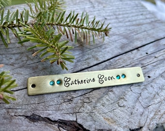 Custom Saddle Plate with Crystals - Personalized Equine Name Tag - Engraved Bling Tack Tag - Equestrian Gift - Stamped ID in Brass, Nickel