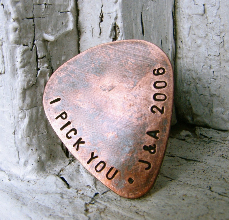 Custom Guitar Pick in Copper 7th Anniversary Gift For Him Personalized Copper Gift for Dad, Husband or Boyfriend image 4