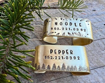 Aangepaste messing dia op halsbandlabel, gepersonaliseerde metalen vachtbeschermer huisdier-ID, eenvoudig stil naamplaatje zonder hanger, stille jachtmartingaaluitrusting