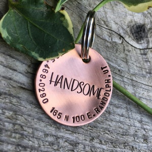 Custom Copper Dog Collar Tag, Personalized Pet Name ID, Gift for Pet Parents, New Puppy Gift, Hand Stamped, Unique Artisan Domed Name Tag
