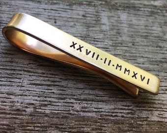 Custom Roman Numerals Tie Bar - Tie Clip - Personalized Tie Bar - Eighth Anniversary / Bronze Anniversary