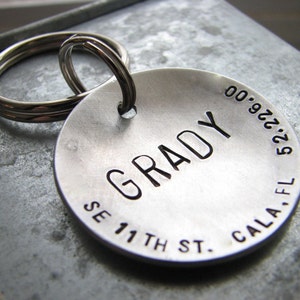 Large Dog Tag /Custom Dog Tag XL Big Boned 1.5'' Hand Stamped, Brushed Aluminum image 1