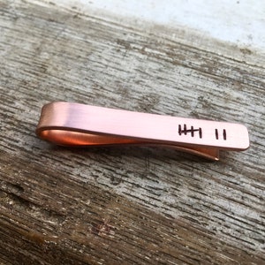 Custom Copper Tie Tack for 7th Anniversary, Personalized Gift for Anniversary, Tally Mark Metal Tie Clip for Husband with Secret Message