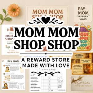 Store-kit voor Moederdag | "Moeder moeder winkel winkel" | Moederdollars, grafieken, kortingsbonnen | Leuk familiespel en cadeau | Perfect Moederdagcadeau |