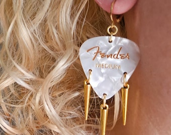 Guitar Pick Earrings, Custom Color Guitar Picks, Guitar Earring, Music Jewelry, Silver Spikes, Fender Guitar Player Gift, Music Lover Gift
