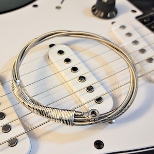 Men&#39;s Bass Guitar String Bracelet, Custom Color Recycled Jewelry Gift for Bass Players, Rock Fans, and Music Fans with Larger Wrists