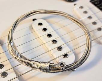 Men's Bass Guitar String Bracelet, Custom Color Recycled Jewelry Gift for Bass Players, Rock Fans, and Music Fans with Larger Wrists