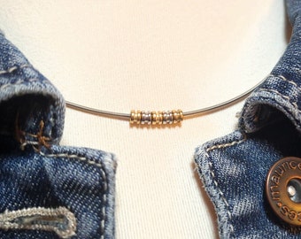 Recycled Guitar String Choker Necklace Minimalist Silver Gold Spinning Ball Beads Unisex Alternative Music Lover Gift