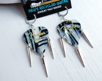 Guitar Pick Earrings with Silver Spikes – Custom Color Guitar Picks, Music Jewelry for Concerts, Gift for Musicians & Music Lovers