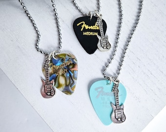 Guitar Pick Charm Necklace, Custom Color Jewelry, Fender Guitar, Band Merch Jewelry, Music Jewelry for Guitar Player and Music Lover,