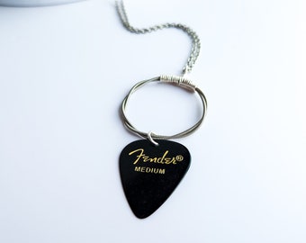 Guitar Pick on Guitar String Circle Pendant - Unique Guitar Jewelry Gift, Music Lover Necklace, Rock Concert Accessory, Band Merch Jewelry